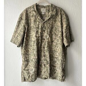 L.L. Bean Traditional Fit Shirt Men Large Green Floral Cotton Casual Resortwear